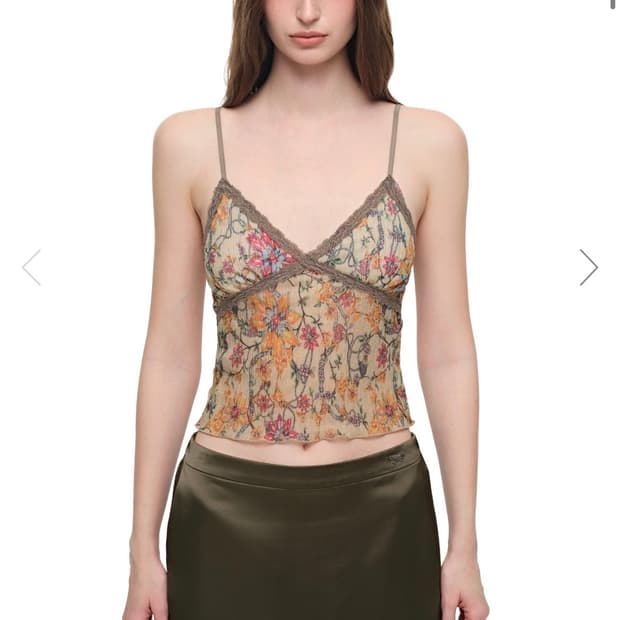 METALLIC FLORAL 03 LACE CAMI TOP YELLOW