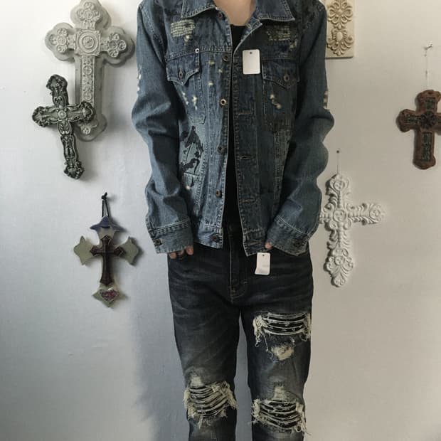 Printing point denim jacket