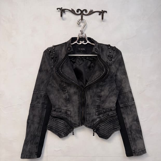 Black tie dye denim stud double rider jk