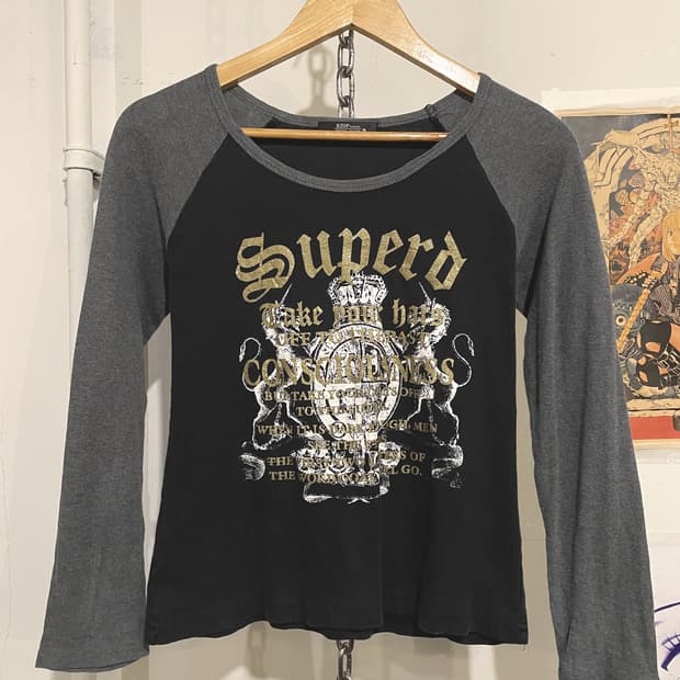 유니콘 프린팅 골드 레터링 블랙 나그랑 롱슬리브 y2k