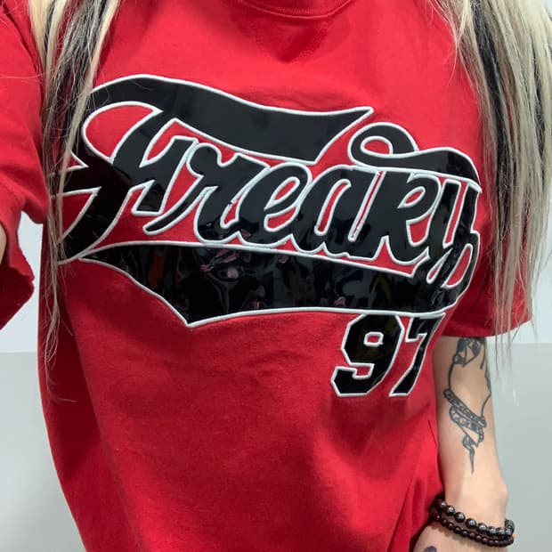(빈티지)00‘s FREAKY MASSIVE 아플리케 빅 프린팅 반팔티셔