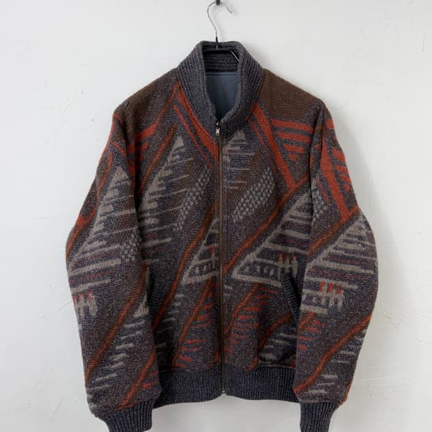 90s INTERMEZZO 지오메트리 패턴 니트 블루종 (리버서블)