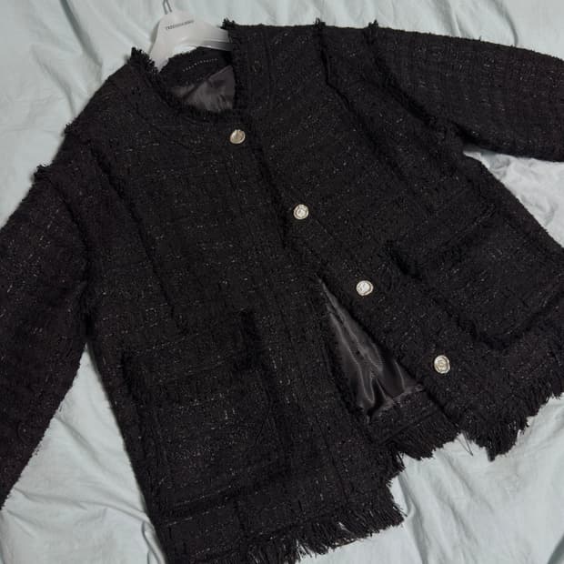 트리밍버드 프레이드 트리밍 트위드 오버핏 자켓