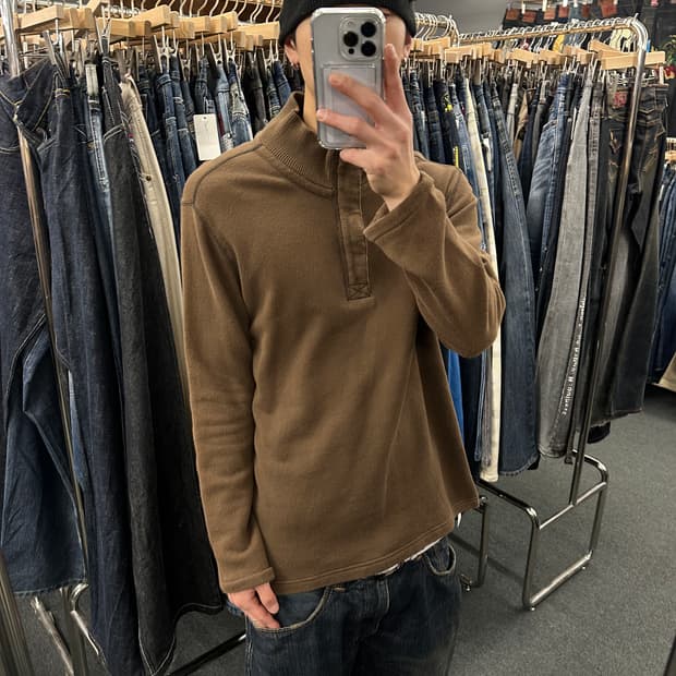 XL) 재패니즈 빈티지 브라운 반집업 니트