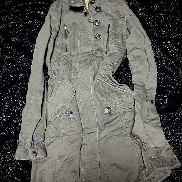 2000s JPN 백넘버 버튼 하이넥 롱 야상자켓 