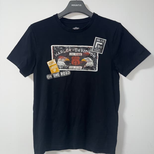 할리데이비슨 블랙 프린팅 반팔 티셔츠