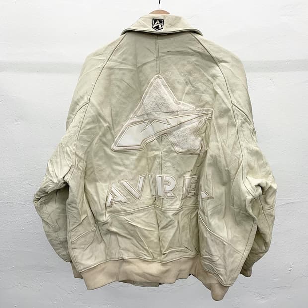 아비렉스 크림 빅로고 리얼레더 바시티 자켓