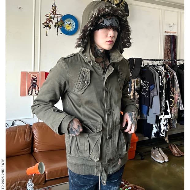 90-00s Madifced Gothic Fur Hood Jacket