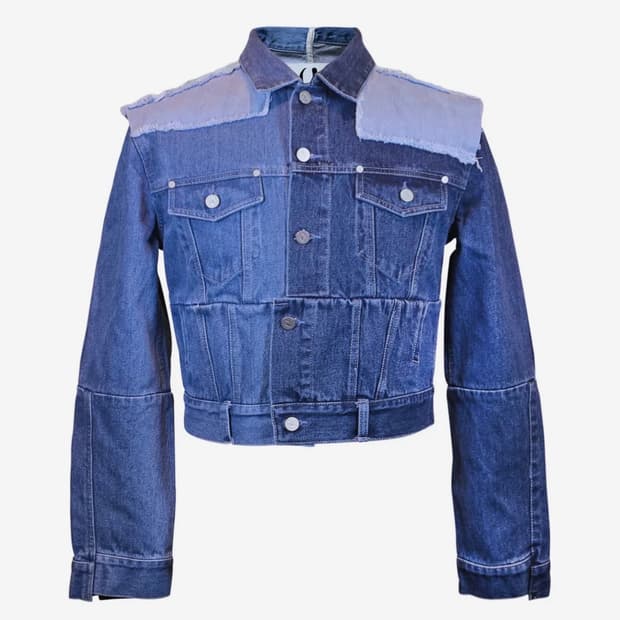 바이브레이트 데님 패치워크 크롭 청자켓