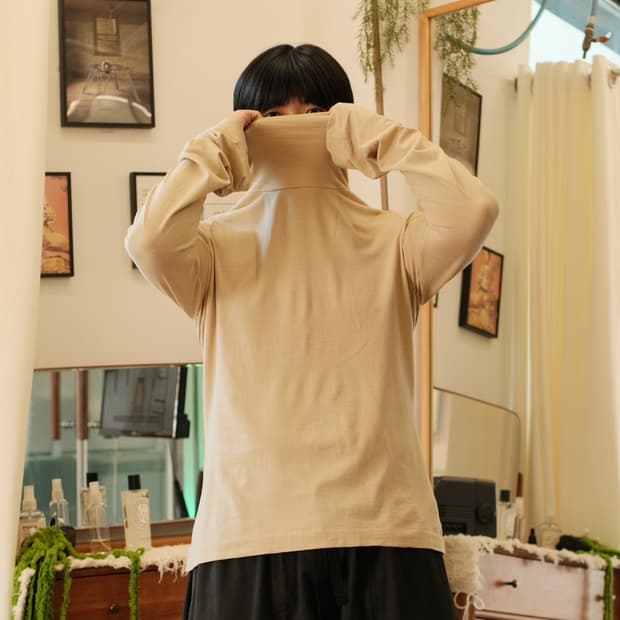 올드 질샌더 울 블랜드 하이넥 롱슬리브