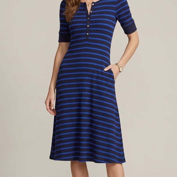 로렌랄프로렌 스트라이프 와플 니트 드레스 S