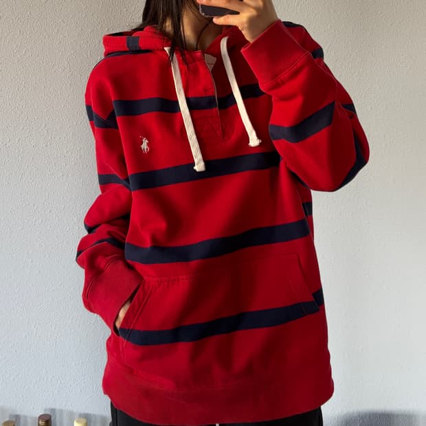 [L]폴로 랄프로렌 스트라이프 럭비 기모 후드