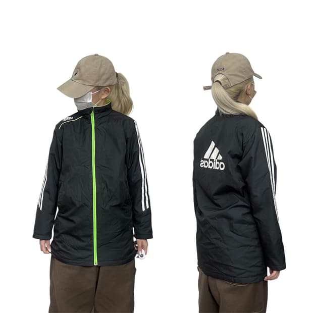 아디다스 블랙 빅 로고 화이트 삼선 바람막이 자켓 