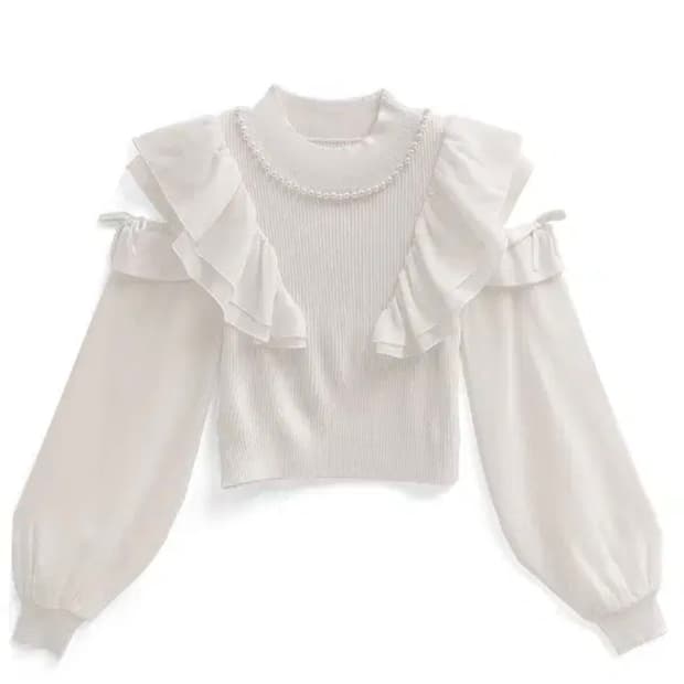 Grl 그레일 진주 오프숄더 프릴 블라우스 화이트 스나계 양산형