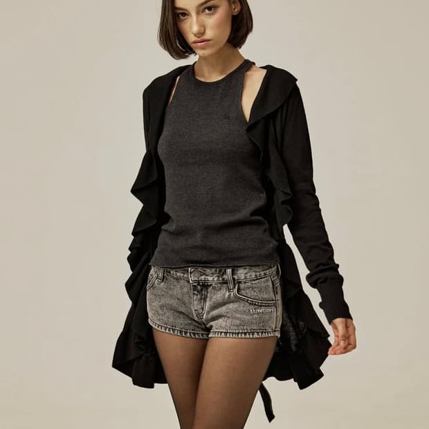 M) 쓰리타임즈 메이플 러플 가디건 블랙