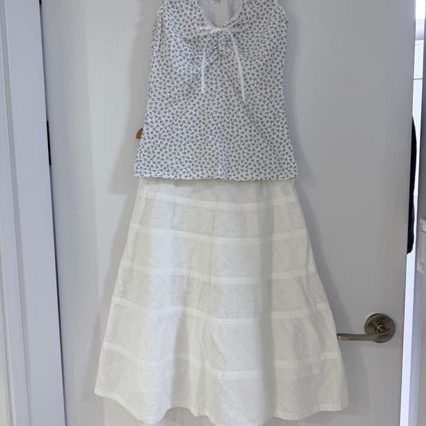 일본빈티지 화이트 펀칭스커트