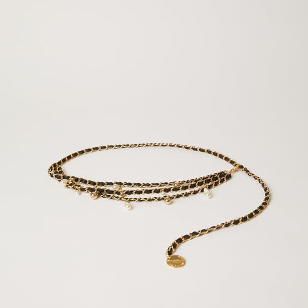 비로우더벨트 (B-low the belt) 진주 골드 체인 벨트