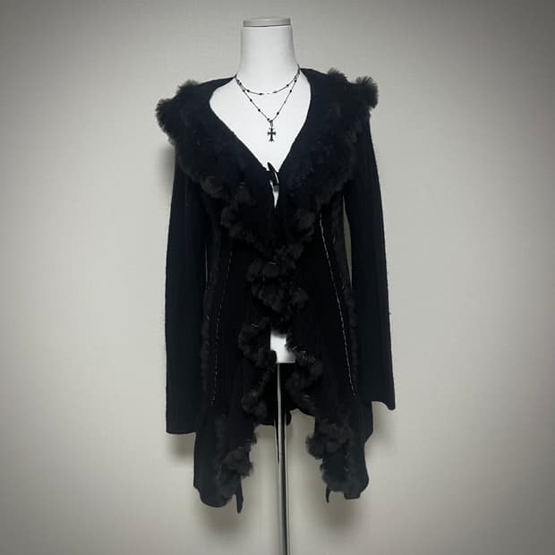 고스로리 공겜여주 프릴 울 니트 가디건 펑크 갸루