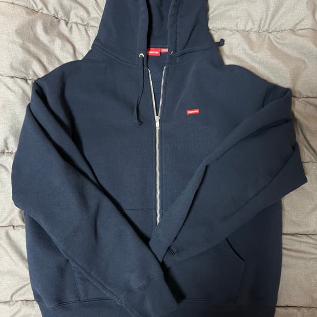 슈프림 스몰 박스 로고 네이비 후드집업 m 미디움