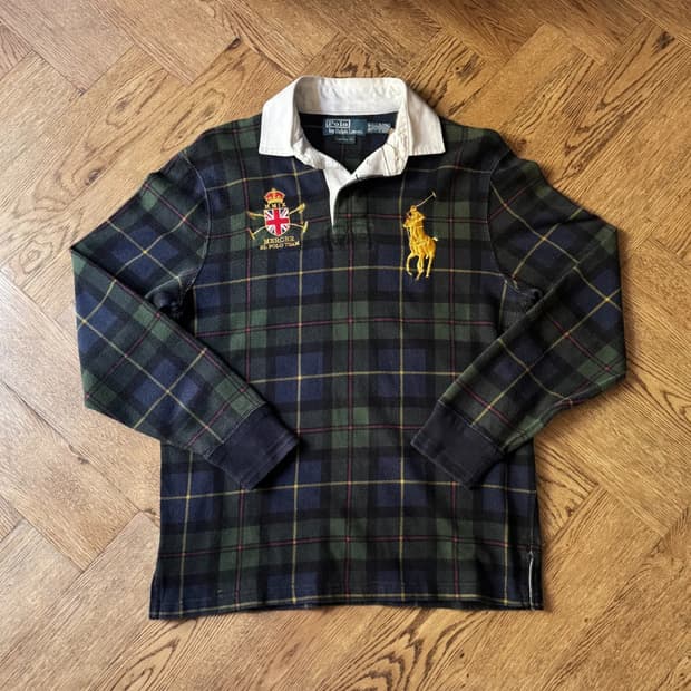[S]폴로 랄프로렌 RL 폴로팀 블랙와치 체크 럭비 티셔츠