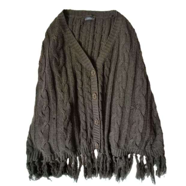 빈티지 케이블 니트 케이프 판초판쵸 망토 카키브라운 모리걸하구미페어리