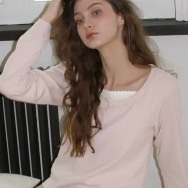 레터프롬문 마레니 레이스 레이어드 티셔츠 핑크