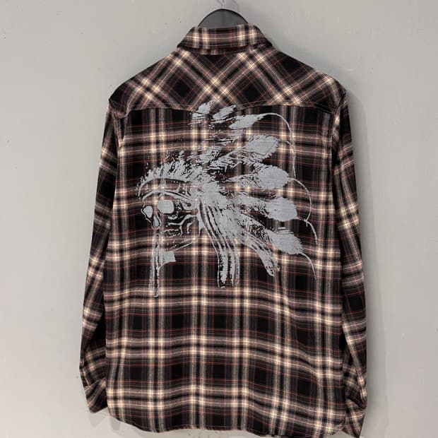 Acoustic 어쿠스틱 인디언스컬 체크 웨스턴셔츠 