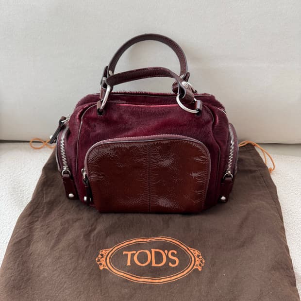 TOD’s 토즈 송치털 토트백 버건디