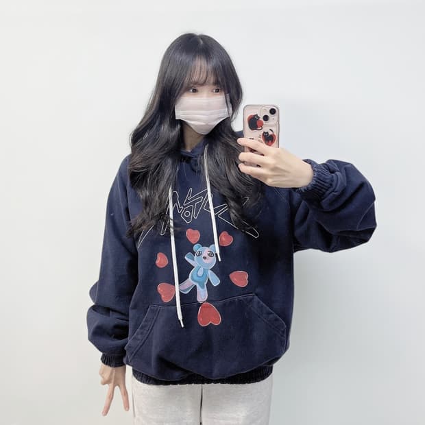 선데이오프클럽 3d 베어 헤비웨이트 후드티 네이비