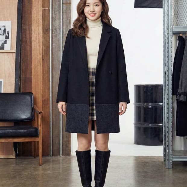 COS 코스 울 캐시미어 모헤어 블렌드 컬러블록 코트