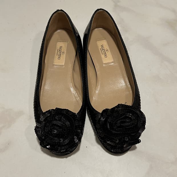 valentino 스팽글 꽃 플랫슈즈