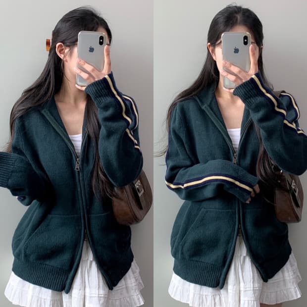 폴로 니트 후드집업