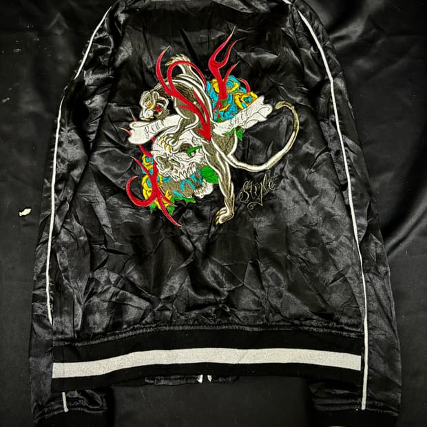Oriental Black Nylon Skull 2-way Jacket