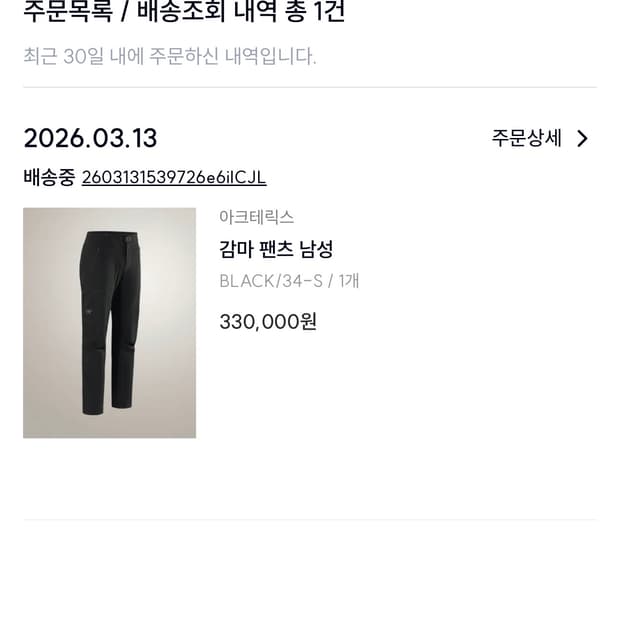 26SS 아크테릭스 감마 팬츠 34-s