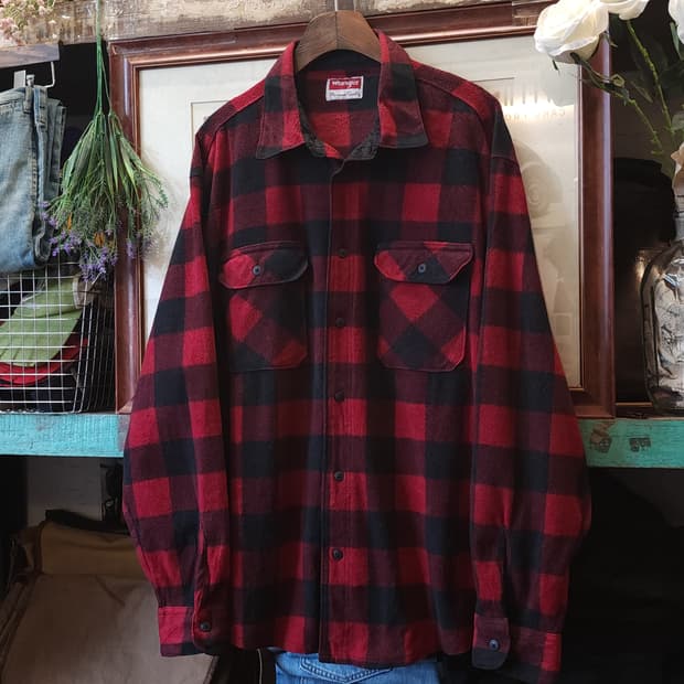 90s 랭글러 버팔로 플레드 워크셔츠 플리스 셔츠 xl