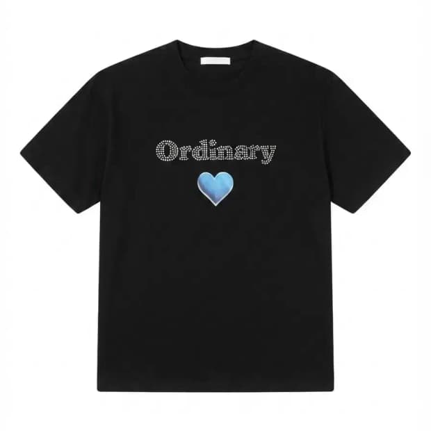 ORDINARY HOLIDAY 블랙 하트 큐빅 반팔티