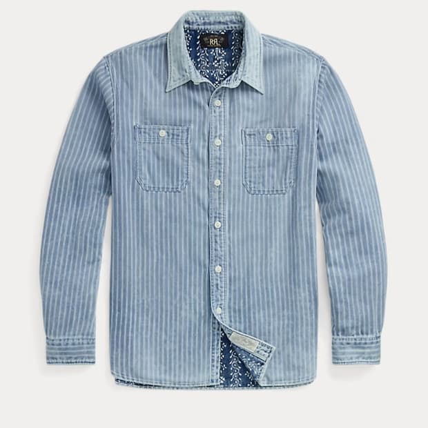 더블알엘 rrl  인디고 스트라이프 더블페이스 워크셔츠 L