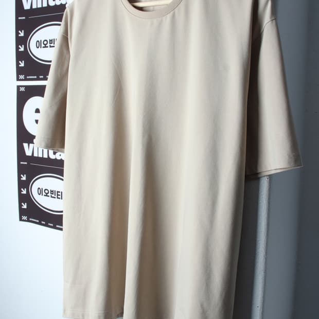 (L-XL) 자바나스 반팔 티셔츠 베이지 무지 수피마코튼-H35447