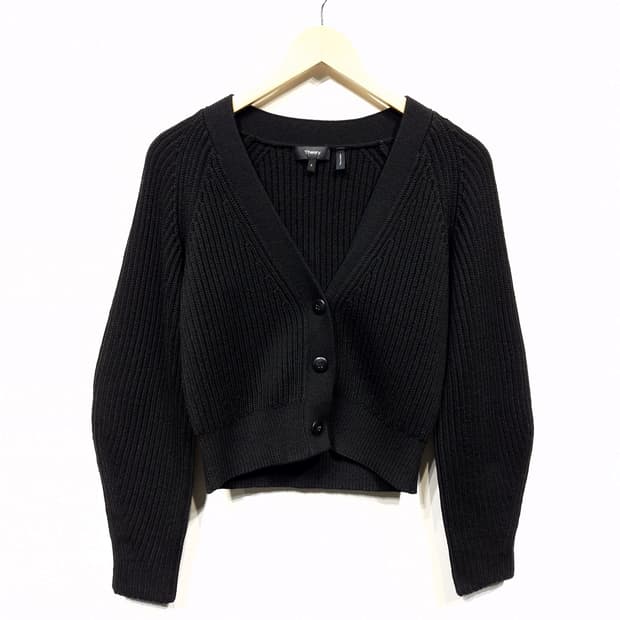 Theory 띠어리 메리노울 골지 크롭 가디건