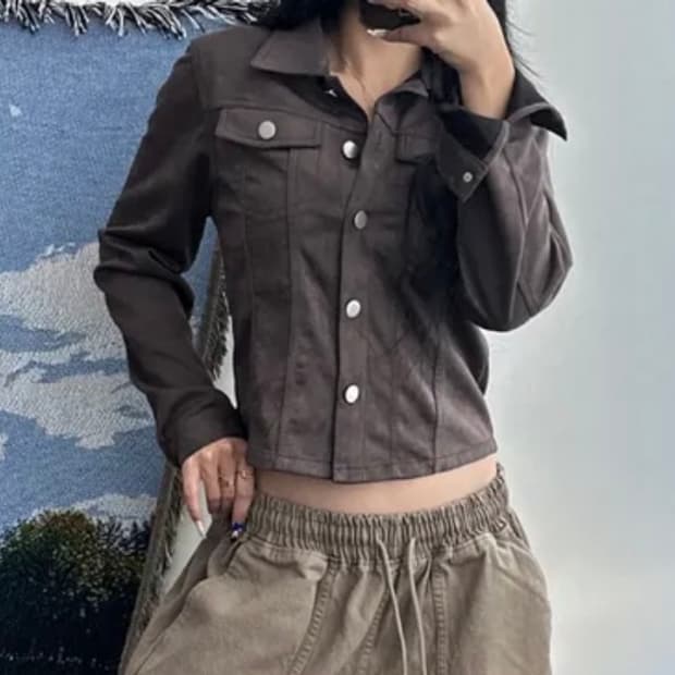 스웨이드 y2k 카라 스냅셔츠