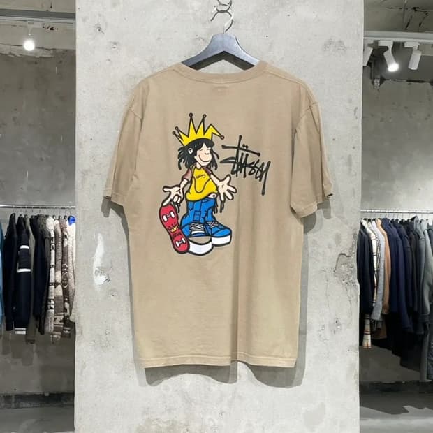 80s stussy, 80년대 스투시 베이지 스케이트보더 반팔