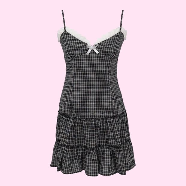 모리걸 체크 프릴 원피스