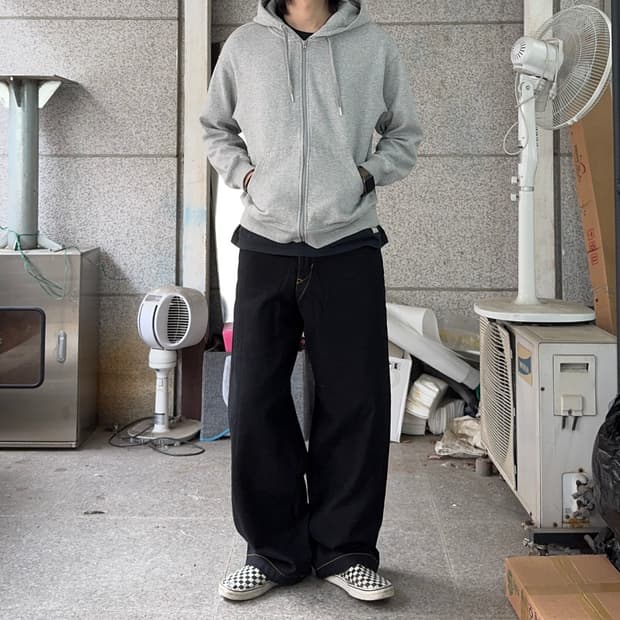 JAMI 옐로우 스티치 지퍼 와이드 벌룬 팬츠