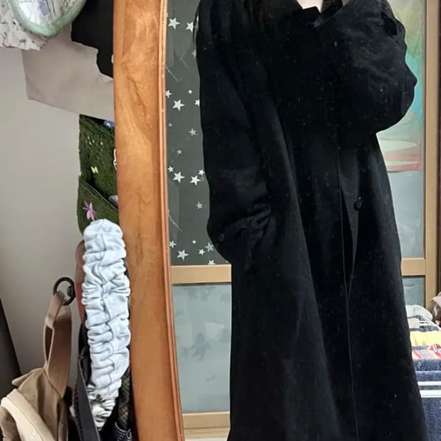 일본 빈티지 캐시미어 블랙 롱 코트 울 갸루 모리걸 하구미