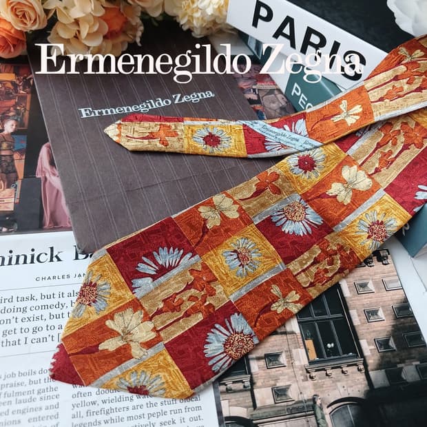 에르메네질도제냐 플라워 패치워크 넥타이 9.9cm A+~A등급 E1377