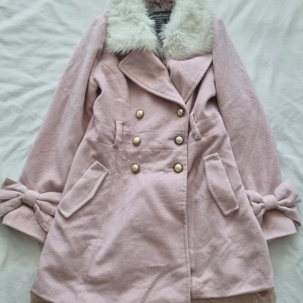 빈티지 갸루 리본 퍼 레이스 코트