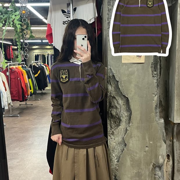 랄프로렌 스트라이프 럭비티 브라운 S #csz1751