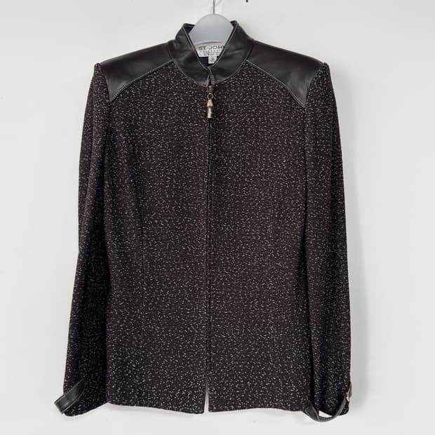 센존 ST.JOHN 레더 트림 니트 집업