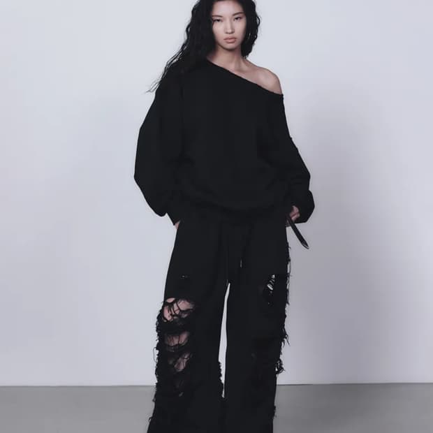 트리밍버드 Scratch Damage Boat Neck Sweat Shi