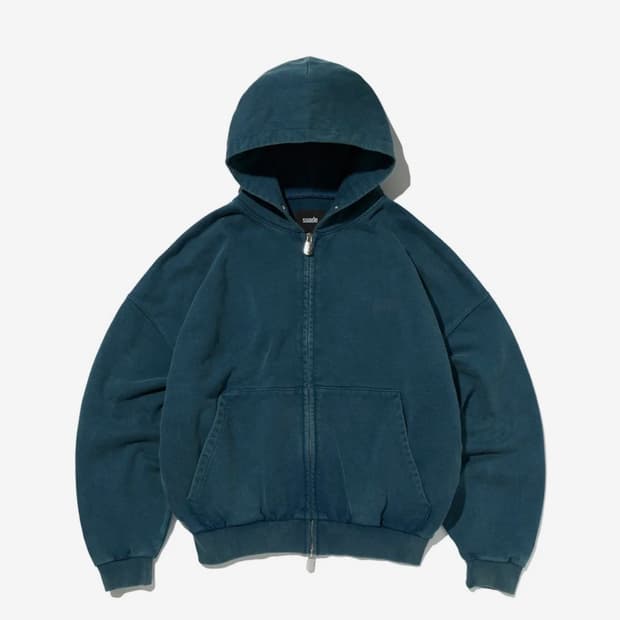 스웨이드 크롭 워시드 후드집업 딥그린